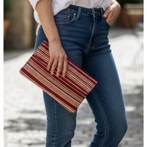 Vintage Velvet Striped Envelope Clutch Purse